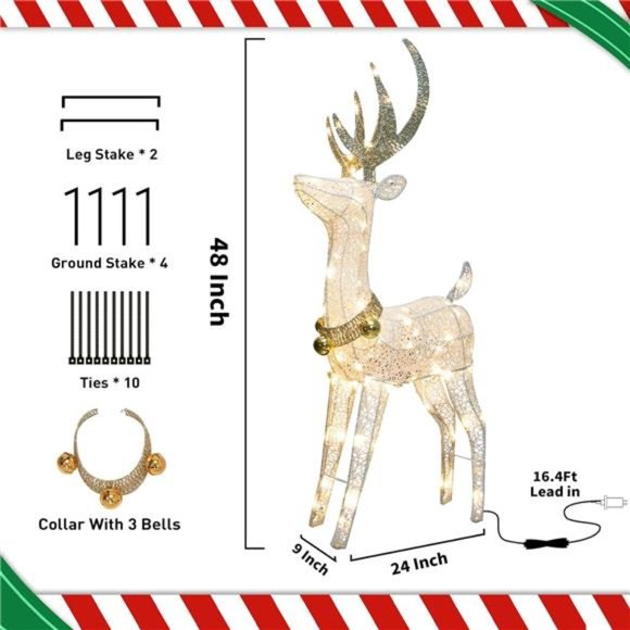 Garden Decor Lighted Reindeer with 70 Warm White Light, Patio Decor Light up - Picture 5 of 6